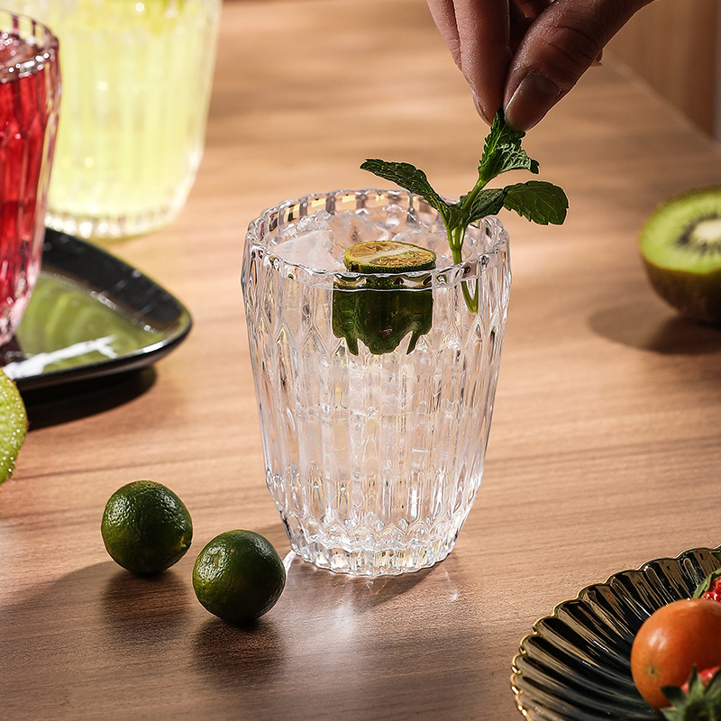 Simple and retro embossed striped glass cup 6