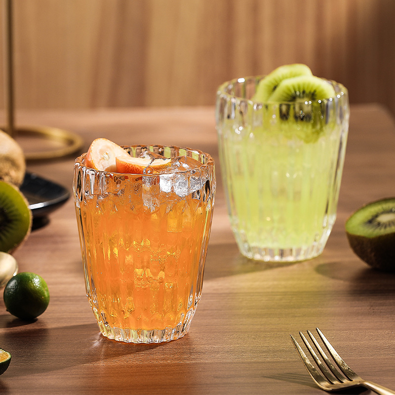 Simple and retro embossed striped glass cup 6