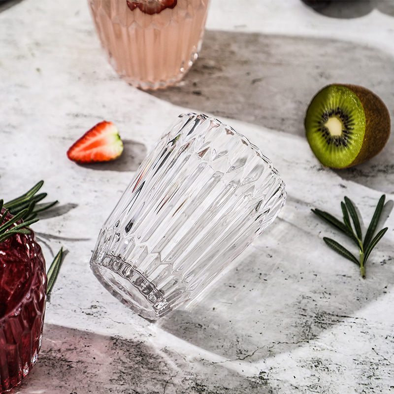 Simple and retro embossed striped glass cup 6