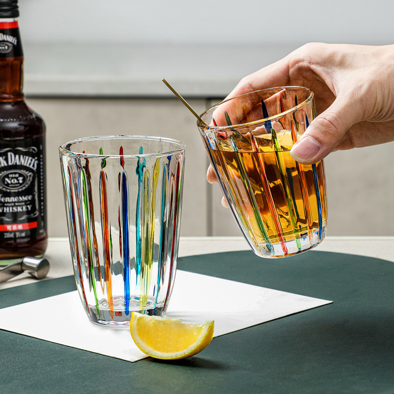 European-style handmade hand-painted striped glass cup 3 01