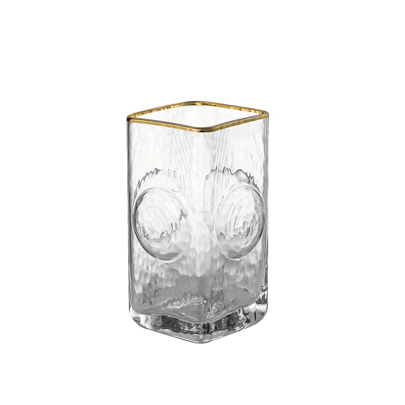 Transparent glass cup with gold rim and planetary design 4 01