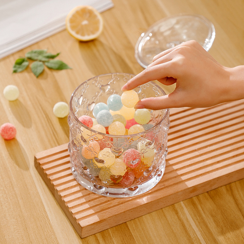 Embossed heart-shaped glass storage jar with lid 24