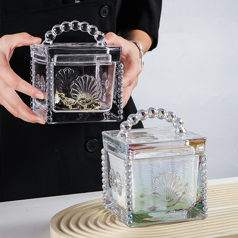 European-style embossed glass storage jar with lid 23 02
