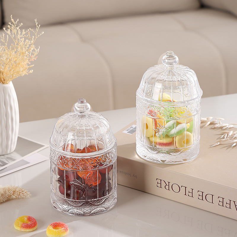 European-style vintage embossed glass storage jar with lid 19