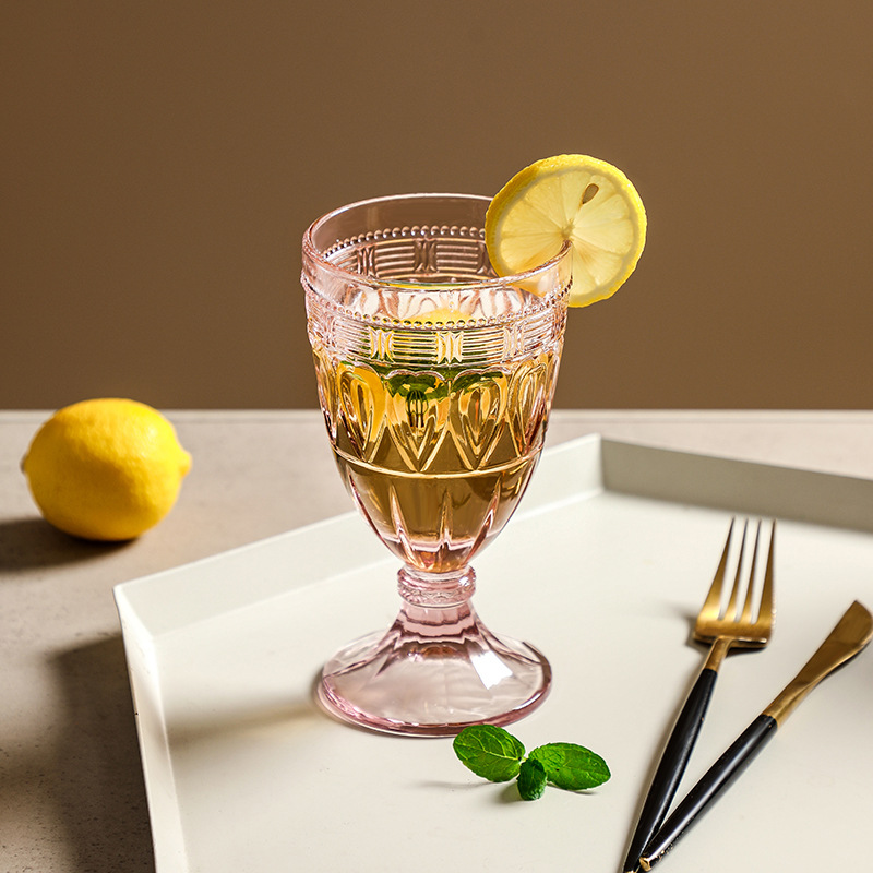 Feather-patterned lace embossed glass cup 15