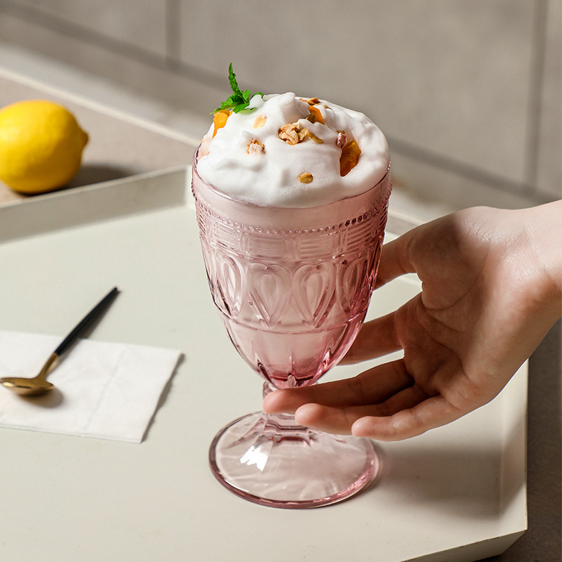 Feather-patterned lace embossed glass cup 15