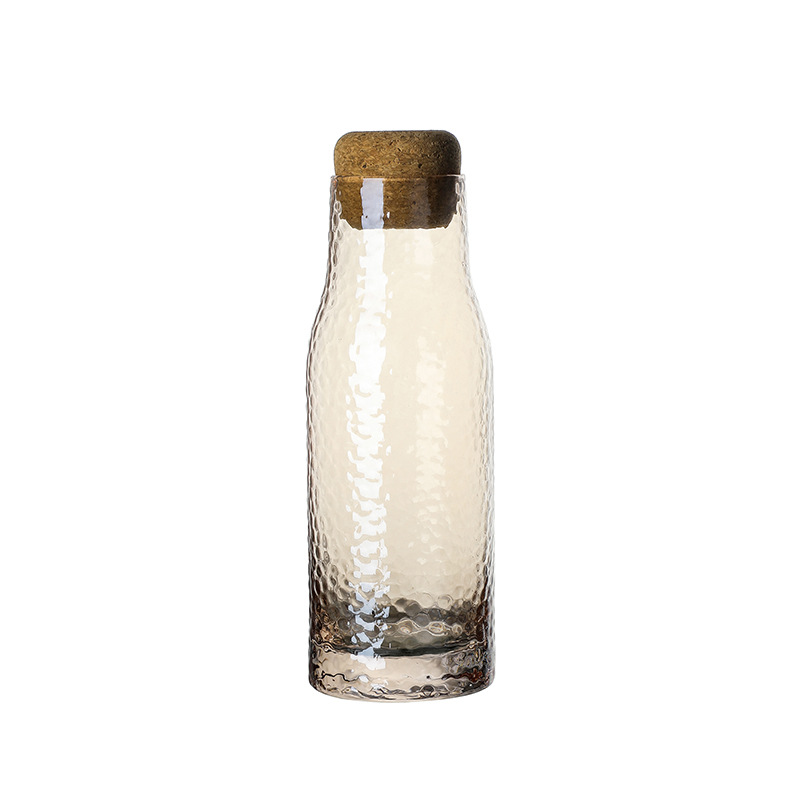 Hammered-texture champagne-colored glass bottle 29 01