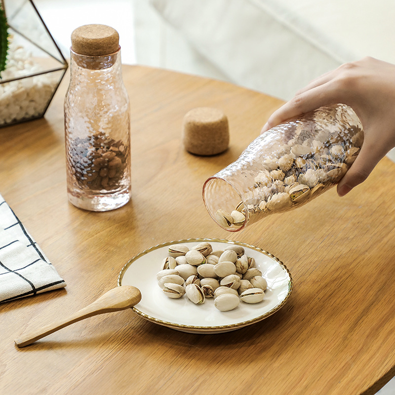 Hammered-texture champagne-colored glass bottle 29 02