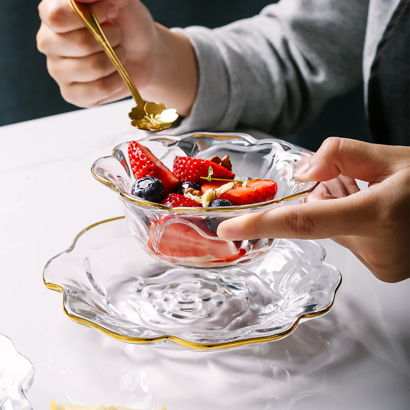 Japanese-style glass bowl with gold rim and peony design 31