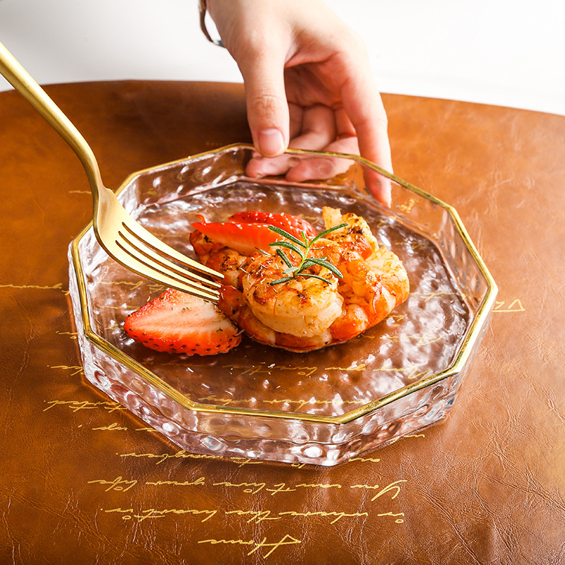 Creative household glass fruit bowl with gold rim 34