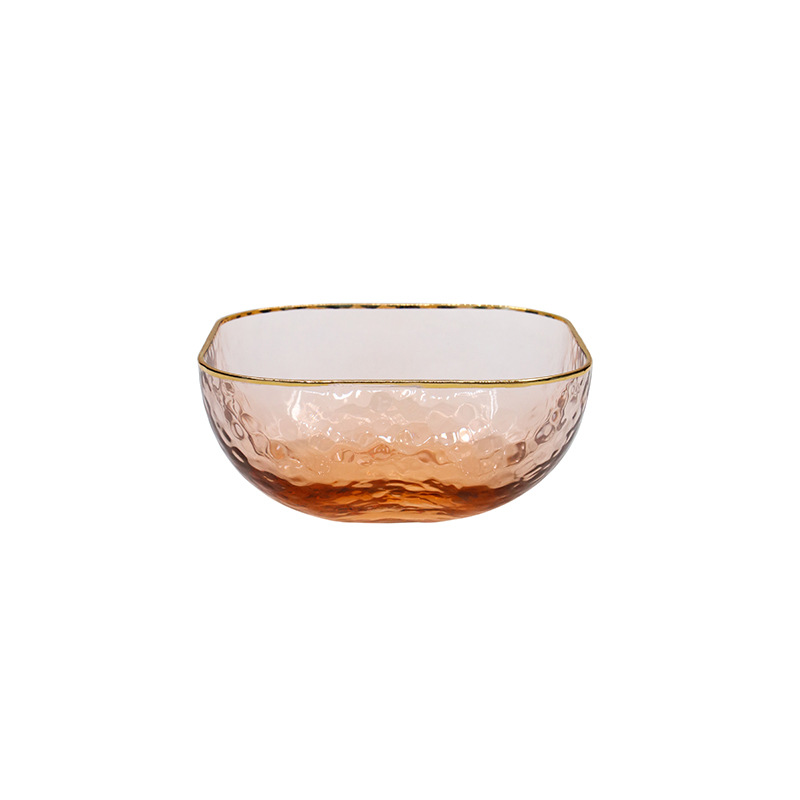 Japanese-style hammered glass salad bowl with gold rim 36