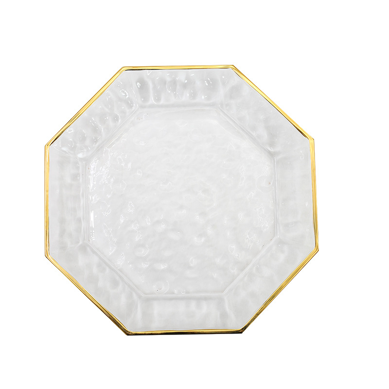 Simple hammered transparent gold-rimmed glass plate 44 01