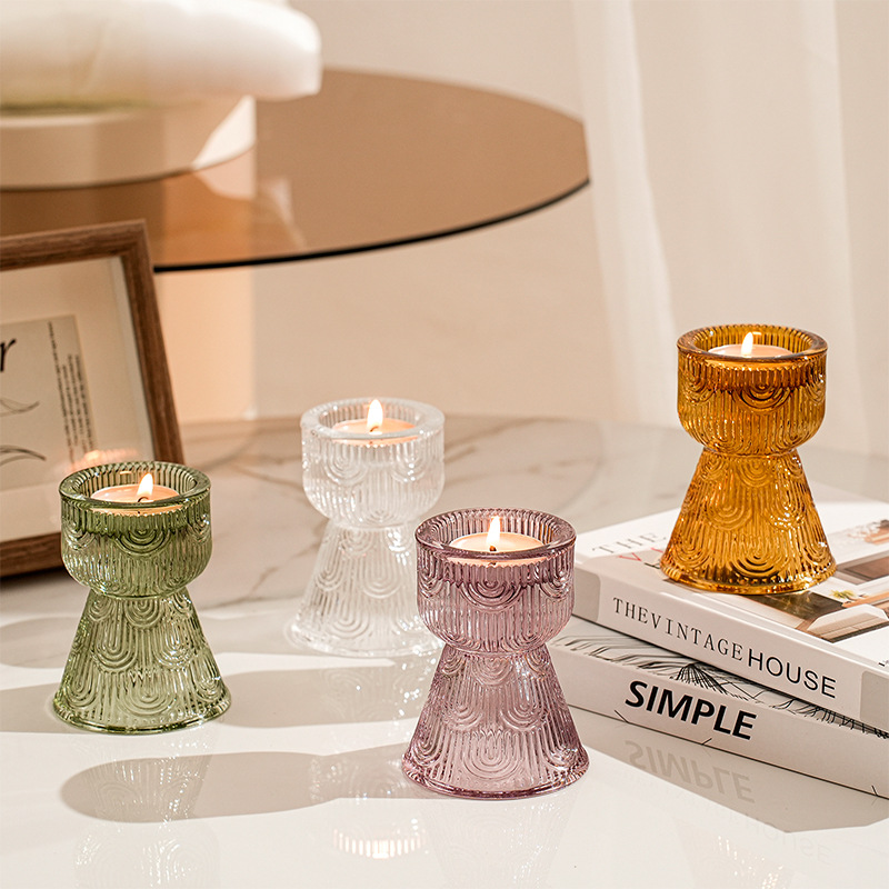 Nordic minimalist colored striped glass candlestick 48