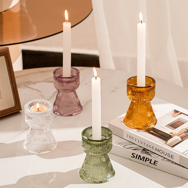 Nordic minimalist colored striped glass candlestick 48 02