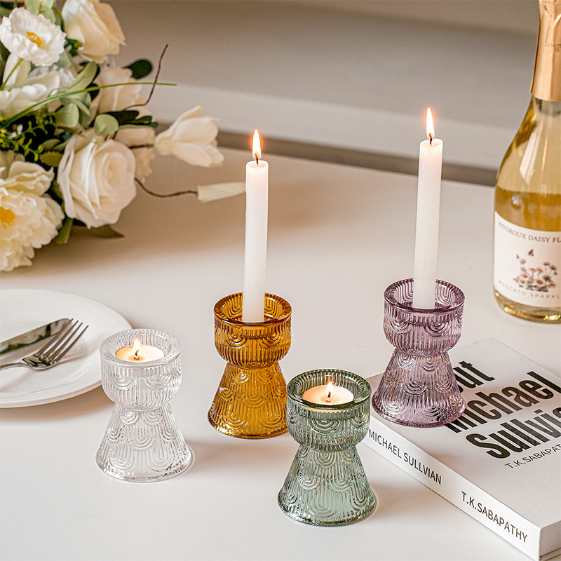 Nordic minimalist colored striped glass candlestick 48