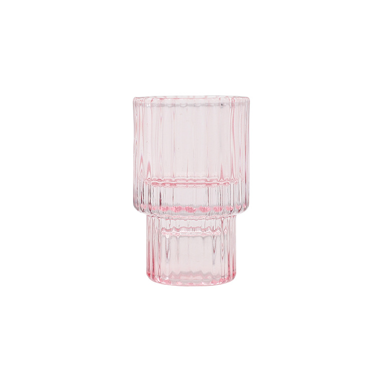 Pink striped reversible glass candle holder 47