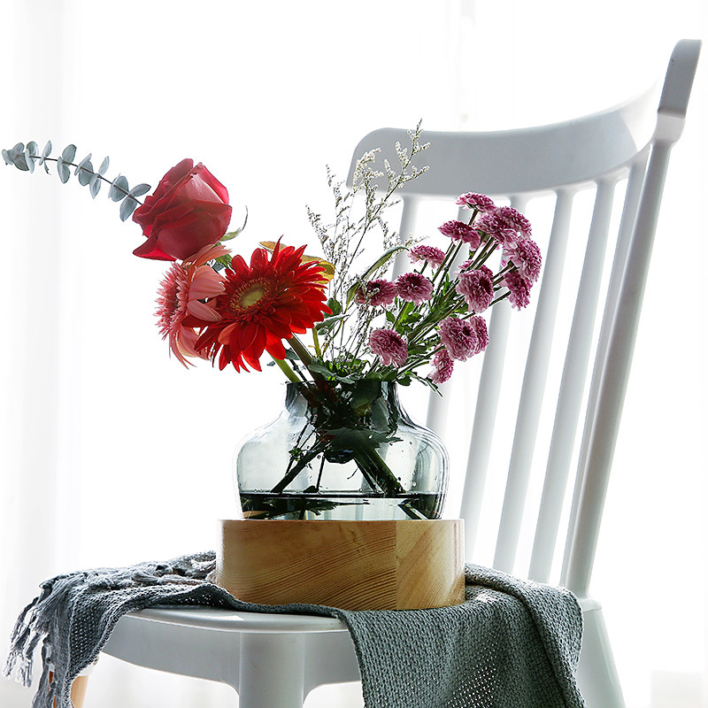Simple and creative wooden base glass vase 58