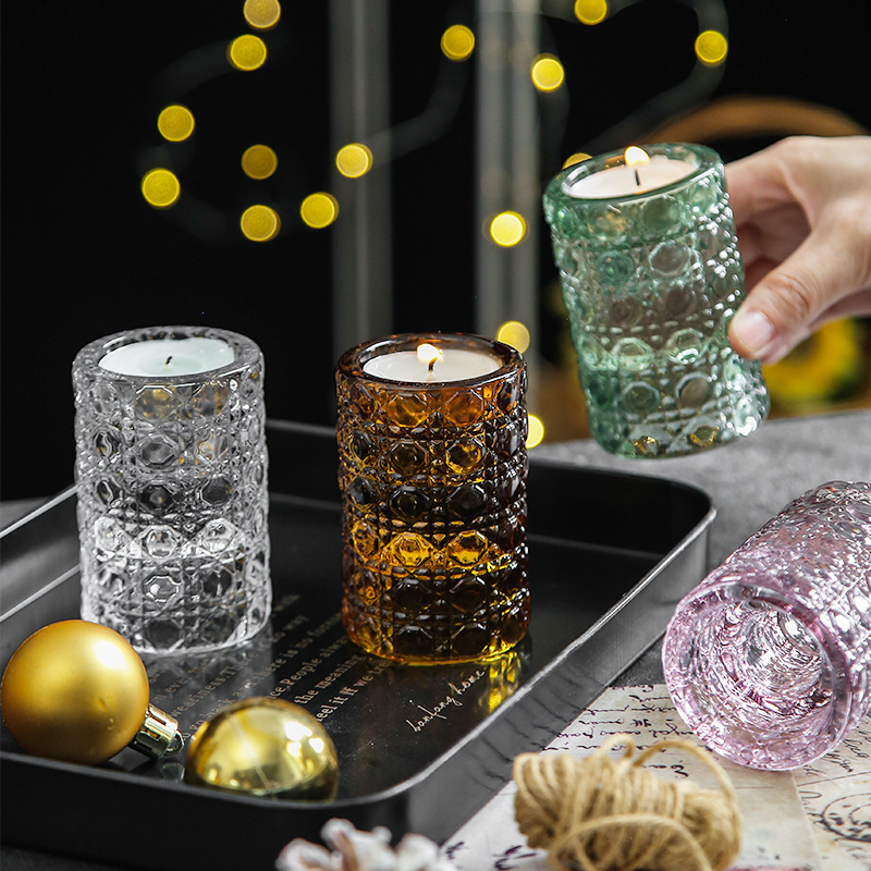 Simple gemstone patterned glass candlestick 51 01
