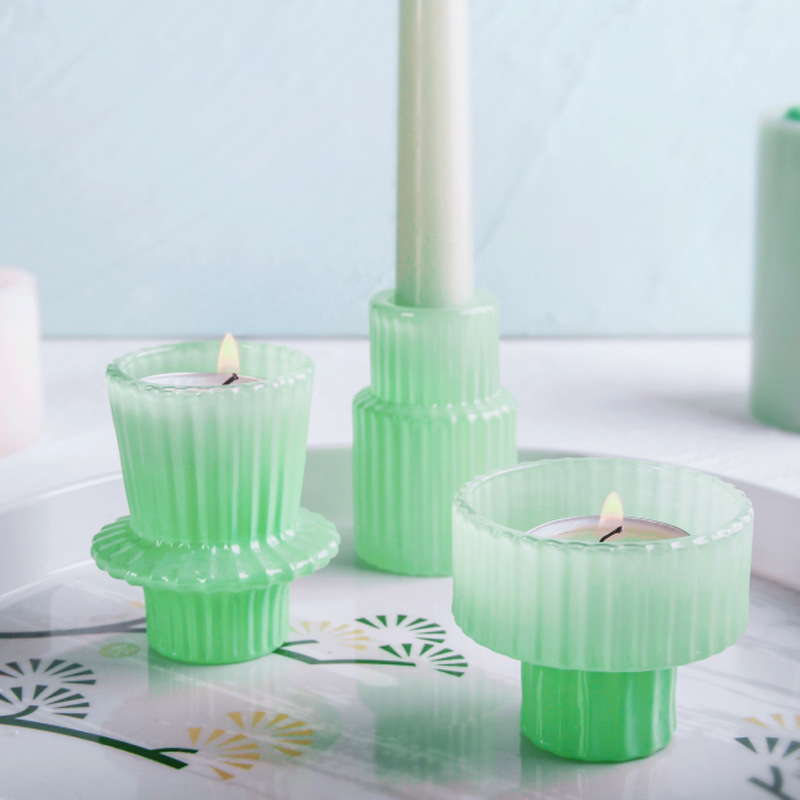 Simple vertical striped dual-purpose glass candle holder 49 02