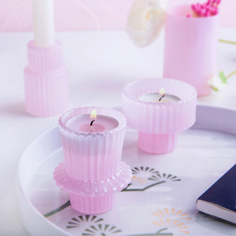 Simple vertical striped dual-purpose glass candle holder 49